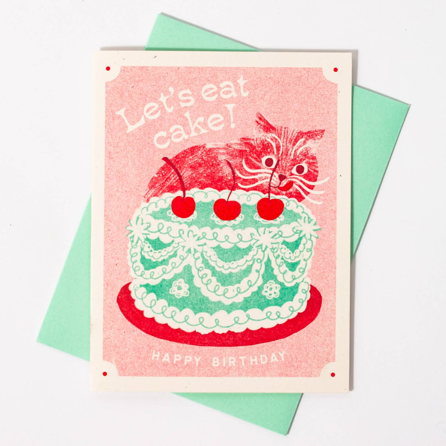 Birthday Card; Let's Eat Cake Cat (Risograph Card)
