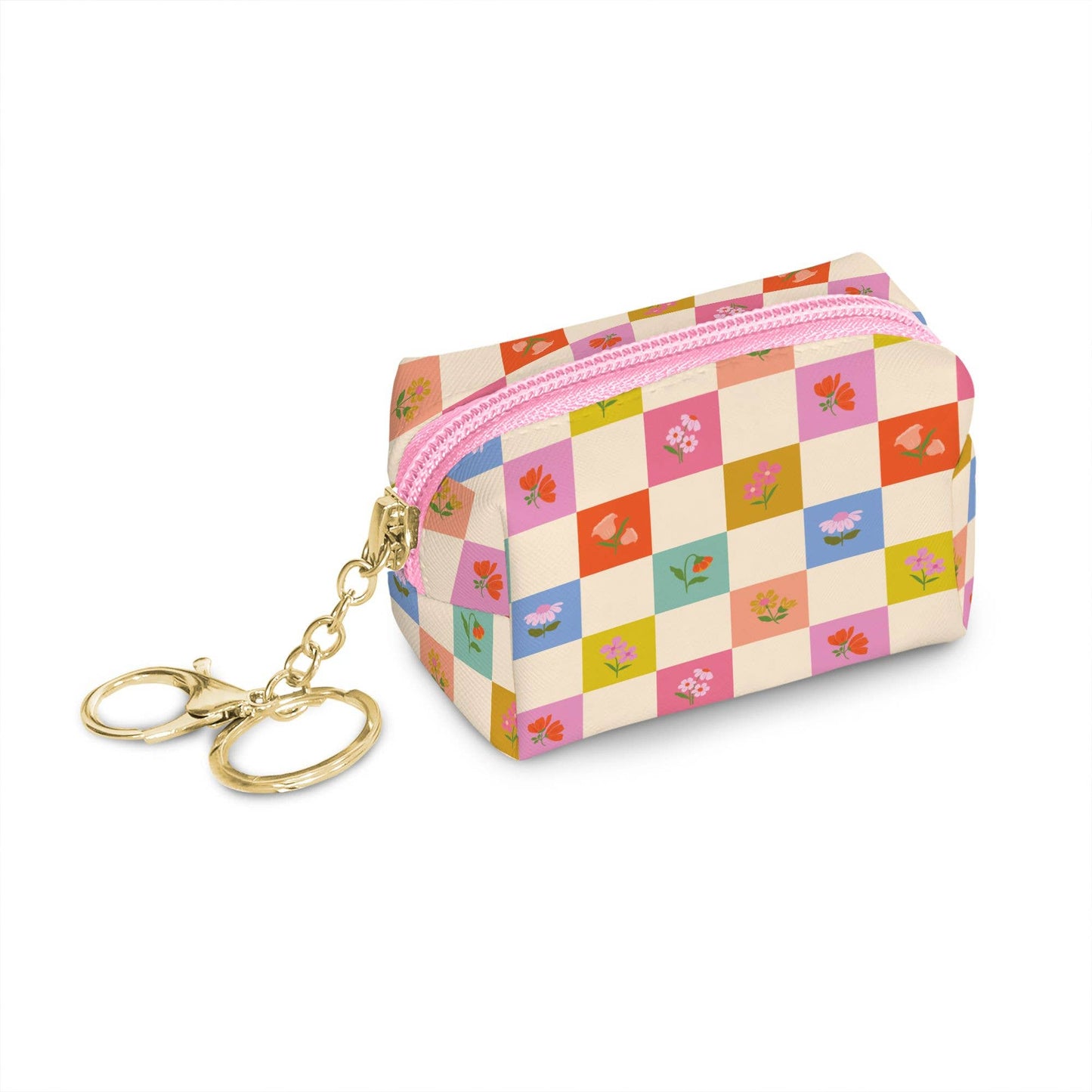 Key Chain Pouch; Checkerboard Blooms