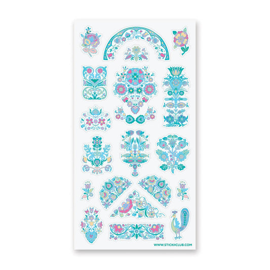 Sticker Sheet; Fancy Blue Florals