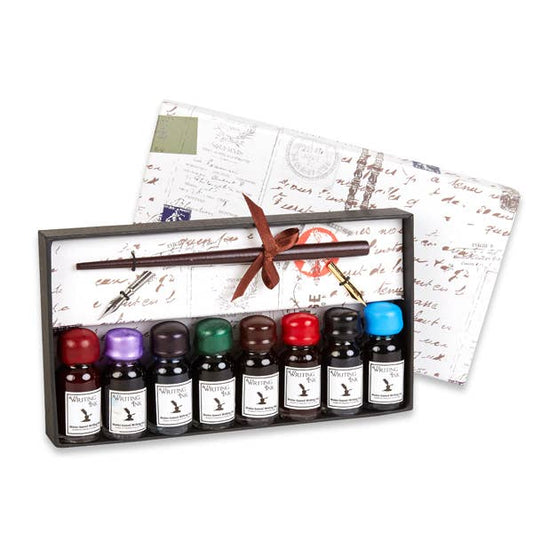 Calligraphy Ink Set with Dip Pen; 8 Colors, 2 Nibs