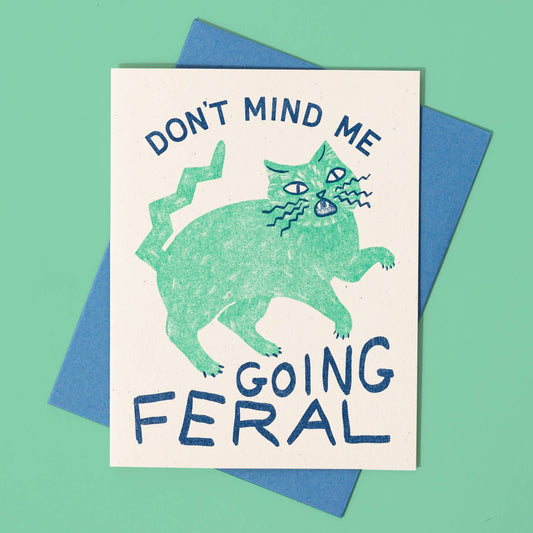 Greeting Card; Going Feral Cat (Risograph Card)