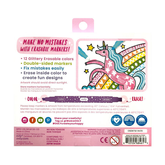 Erasable Markers; Make No Mistake! Sparkle Glittery Set of 12 | OOLY