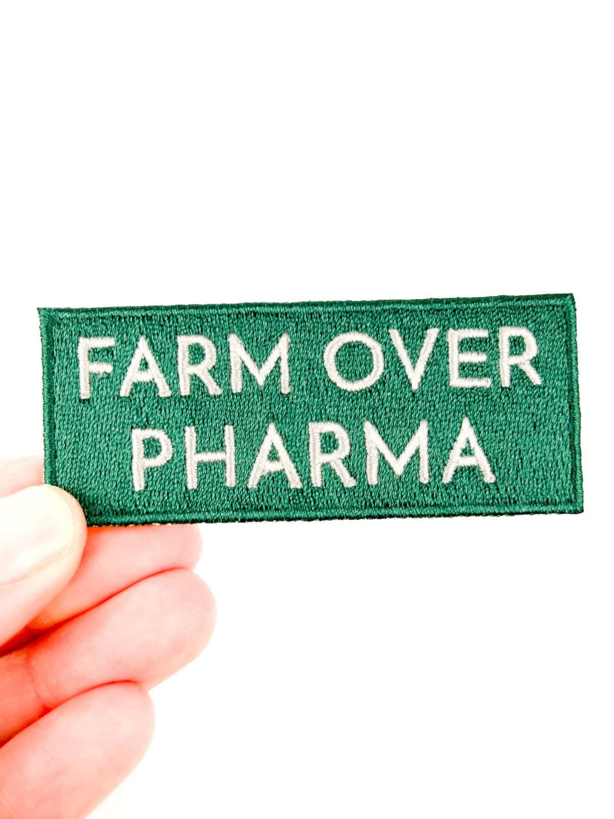 Iron-On Patch; Farm Over Pharma | Field Trip Threads