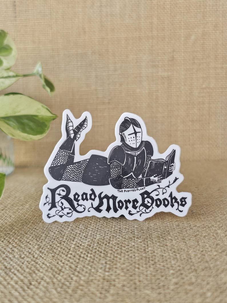 Read More Books Sticker, Knight Reading Book