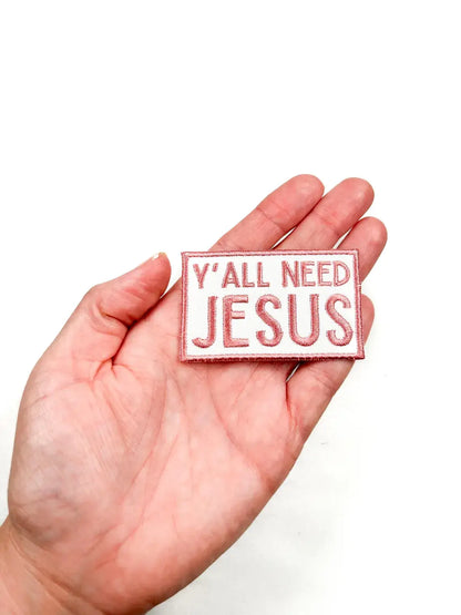 Iron-On Patch; Y'all Need Jesus (Pink) | Field Trip Threads