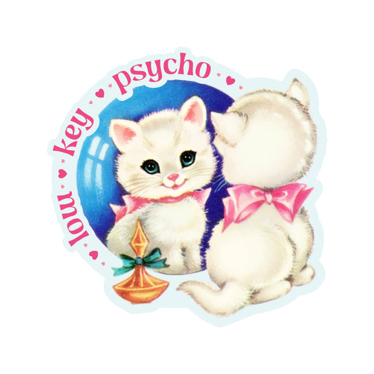 Vinyl Sticker; Psycho Kitty (Funny Retro High Quality)