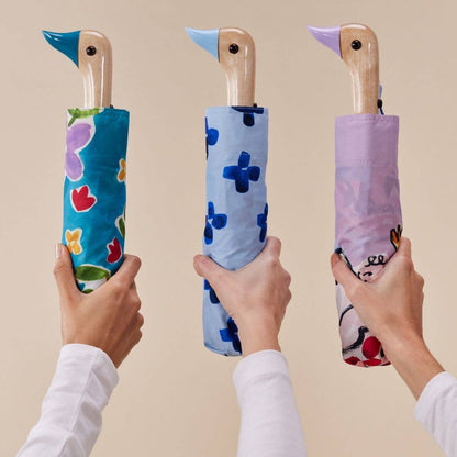 Original Duckhead Compact Umbrella; Floral Rain (Blue, Eco-Friendly, Upcycled)