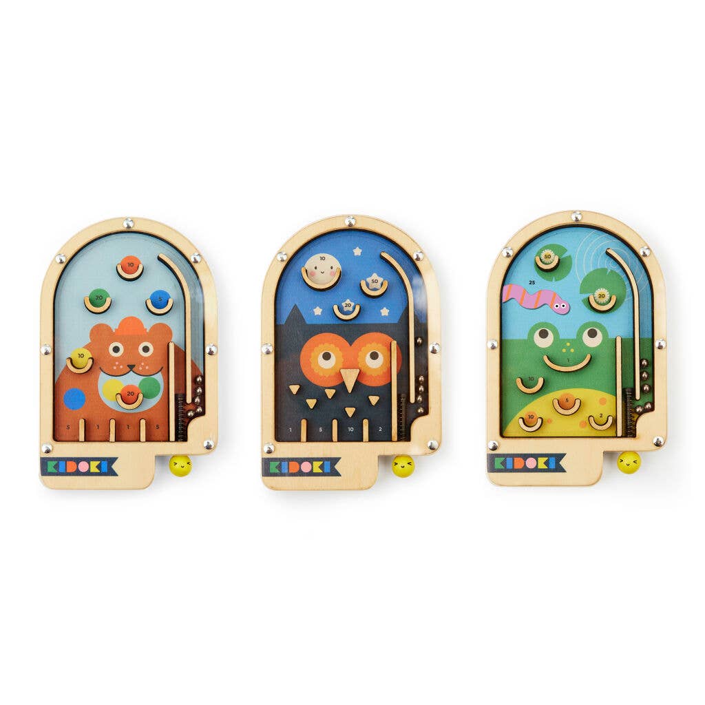 Wooden Pinball Game (Owl, Bear, & Frog)