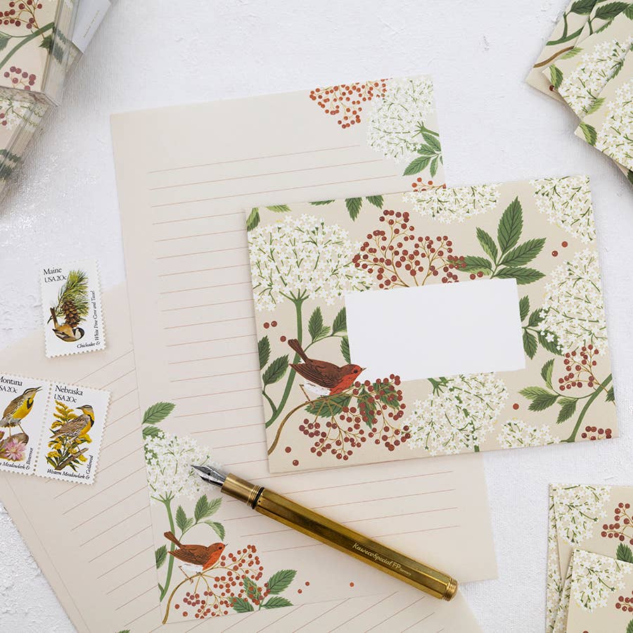 Letter Writing Set; Elderberry By Botanica Paper Co. (12 Letters + 6 Envelopes)