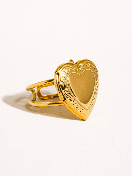Locket Heart Ring; Sefina (18K Gold, Non-Tarnish)