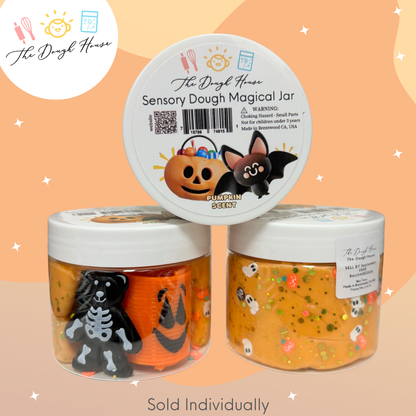 Magical Jars; Halloween (Orange Sensory Dough & Trinkets)