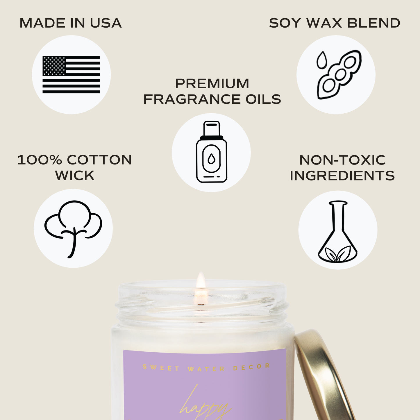 Soy Candle; Happy Birthday 9 oz (Gold Foil, Multi-layered Scent) By Sweet Water Decor