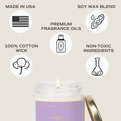 Soy Candle; Happy Birthday 9 oz (Gold Foil, Multi-layered Scent) By Sweet Water Decor