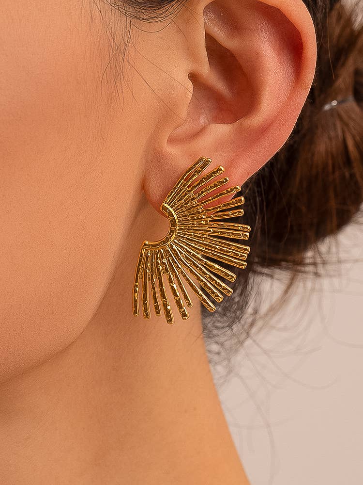 Sunburst Earring; Bisous 18K Gold Non-Tarnish