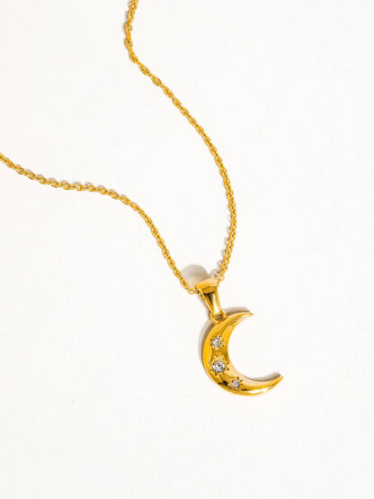 Necklace; Atlas 18K Gold Non-Tarnish Half Moon CZ Necklace