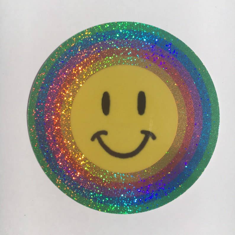 Vinyl Sticker; Smiley Face (Glitter 3 Inch)