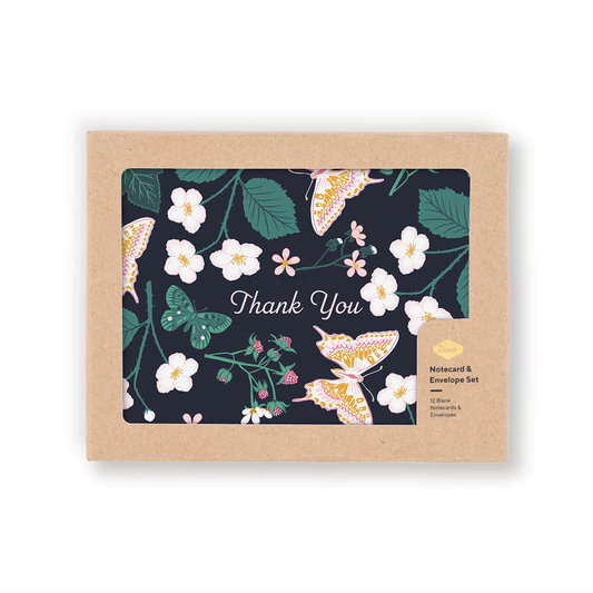 Notecard Set; Raspberry Butterflies (12 Notecards & 12 Envelopes)