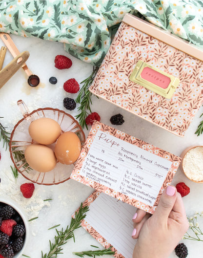 Metal Recipe Box; Pink Tiny Floral