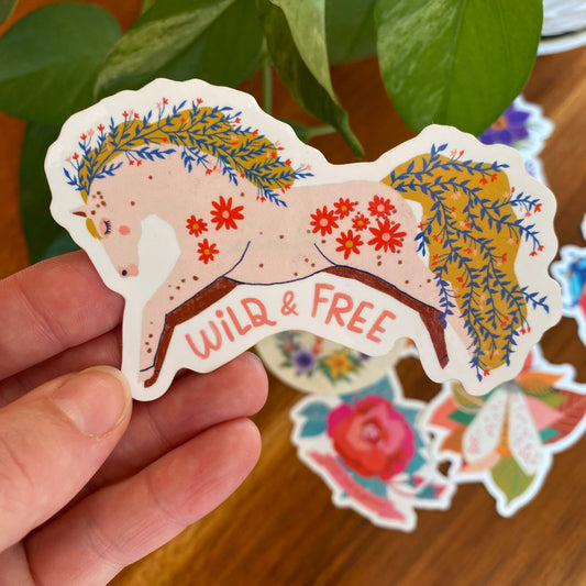 Vinyl Sticker; Wild + Free Horse