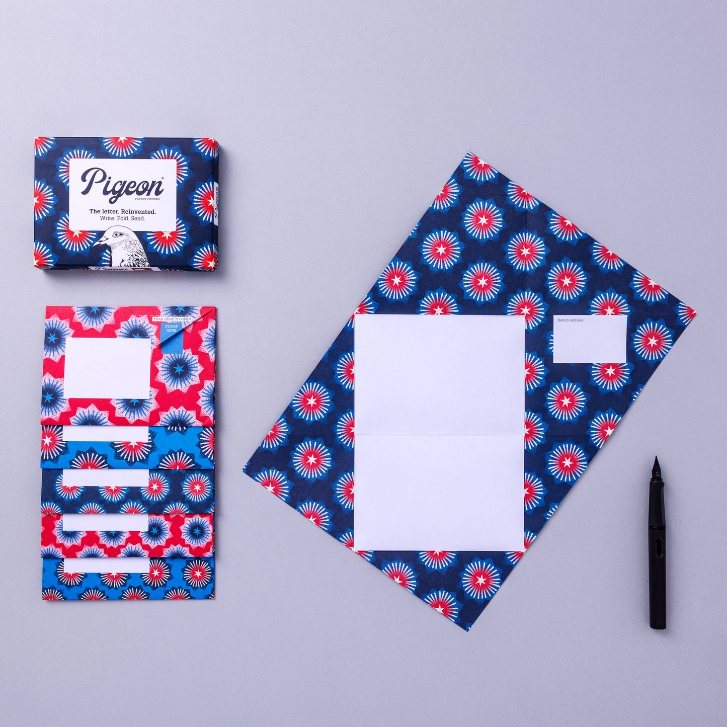 Folding Stationery Letter Set; Starburst Pigeon