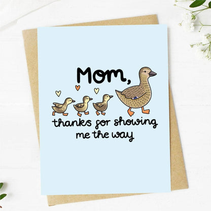 Mother's Day Card; Mother Duck and Ducklings (Light Blue)