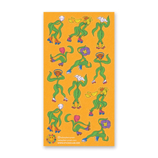 Stickii Sticker Sheet; Rad Roller Flowers