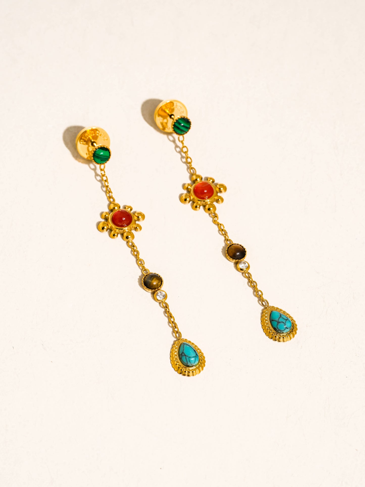 Gemstone Drop Earrings; Bellevie 18K Gold Non-Tarnish Boho