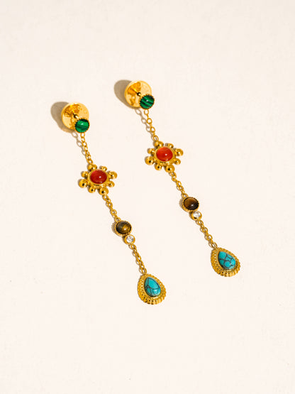 Gemstone Drop Earrings; Bellevie 18K Gold Non-Tarnish Boho