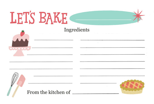 Recipe Cards; Let's Bake (12 Cards)
