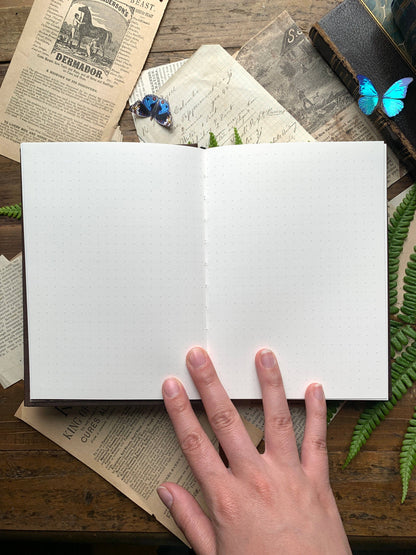 Hardcover Notebook; The Wanderer (Gold, B6 Vegan Dot Grid Notebook, 100gsm Ivory Paper)