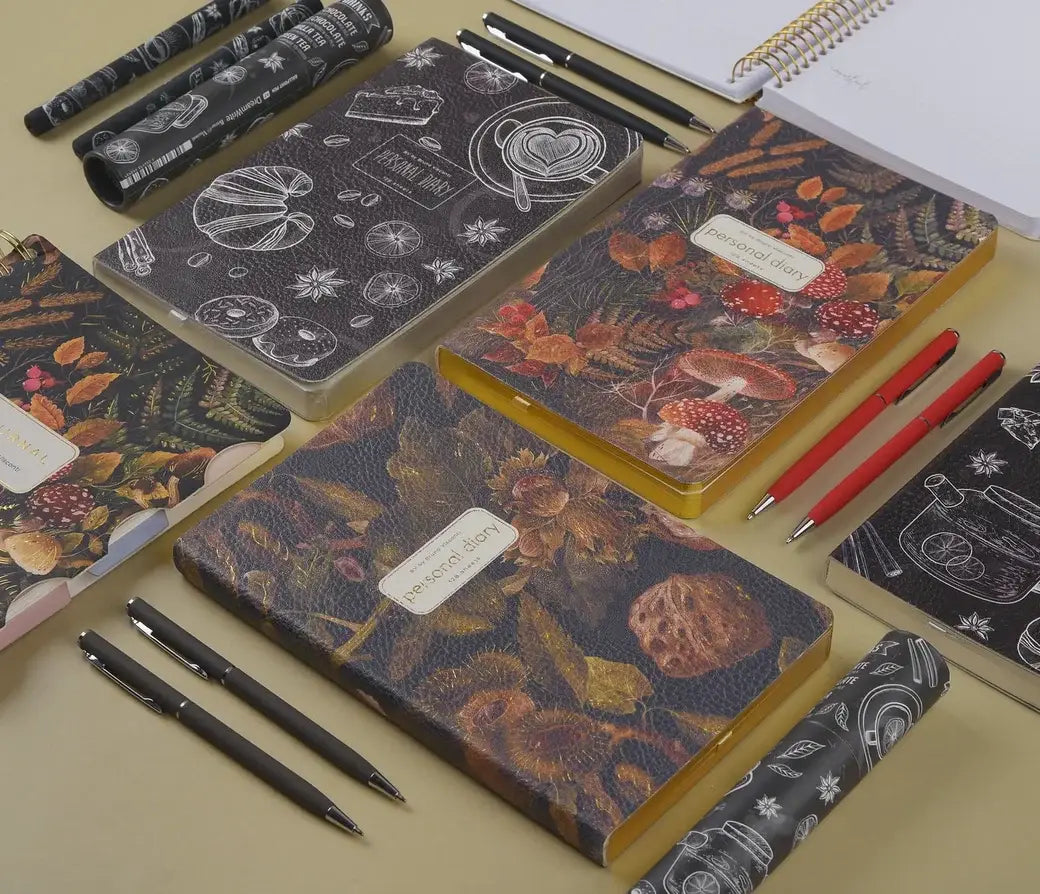 Daily Planner Journal; Forest Mushrooms (A5, Vegan Leather) - BV by Bruno Visconti
