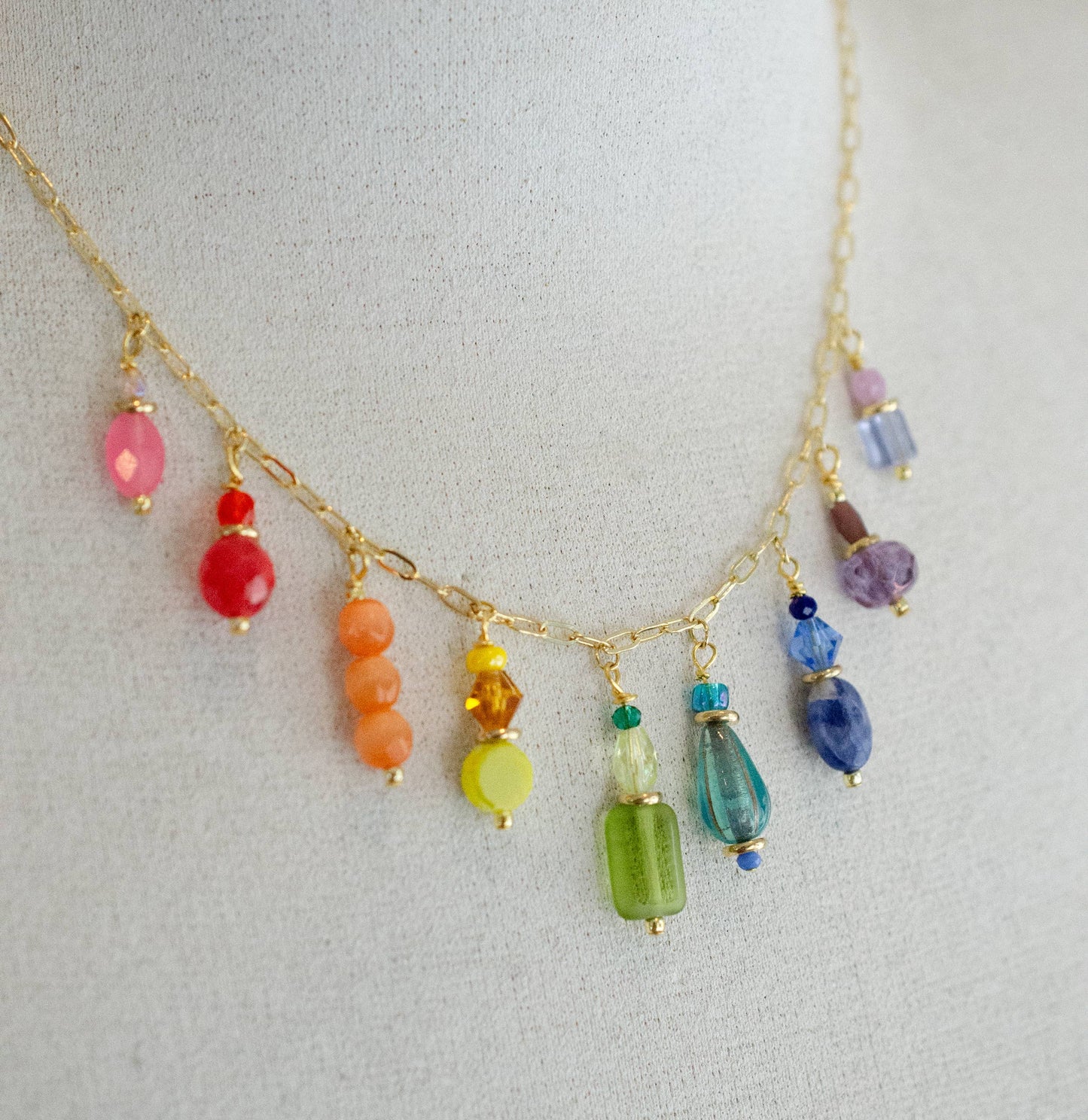 Charm Necklace; Rainbow Mosaic By Jill Makes