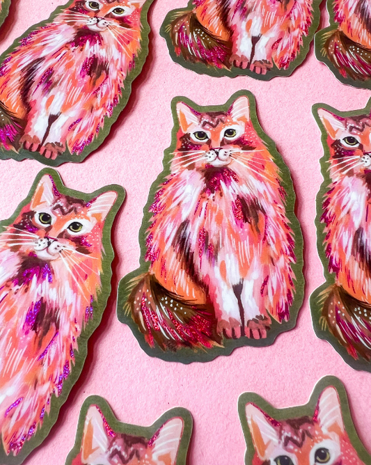 Vinyl Sticker; Pink Glitter Kitty