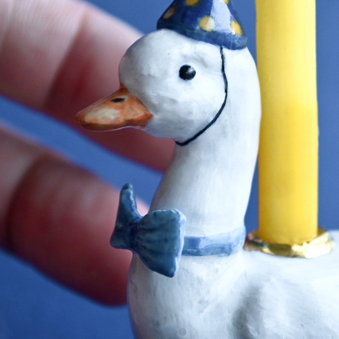 Camp Hollow Cake Topper; Goose with Blue Bow (Hand-Painted Porcelain)