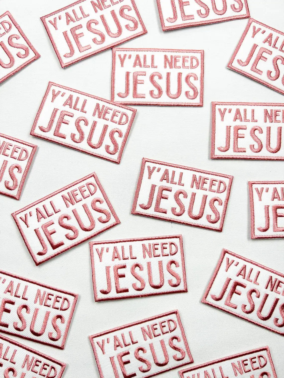 Iron-On Patch; Y'all Need Jesus (Pink) | Field Trip Threads