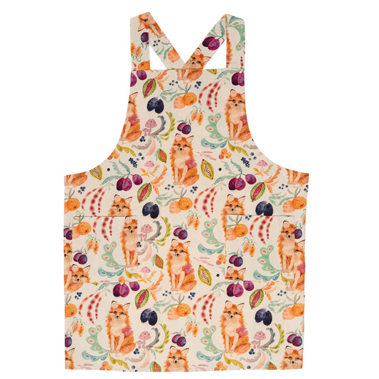 Smock Apron; Fox in the Orchard Leaf (100% Cotton)
