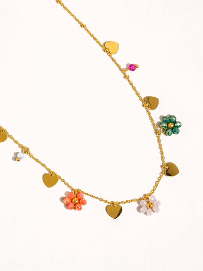 Flower & Hearts Necklace; Melvin (18K Gold, Non-Tarnish)