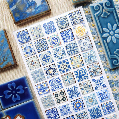Sticker Sheet; Azure Whimsy Tiles