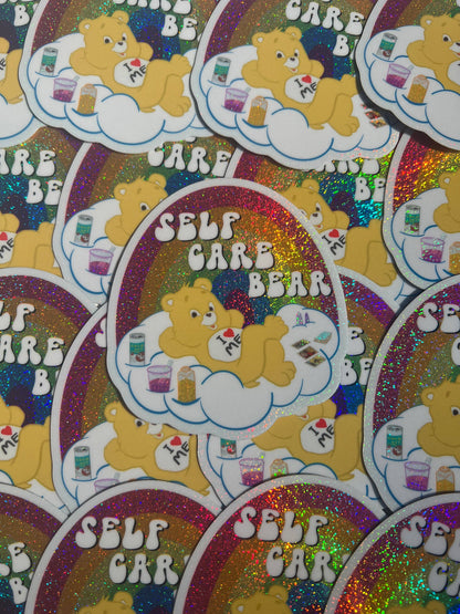 Vinyl Sticker; Self Care Bear (Glitter 3 Inch)