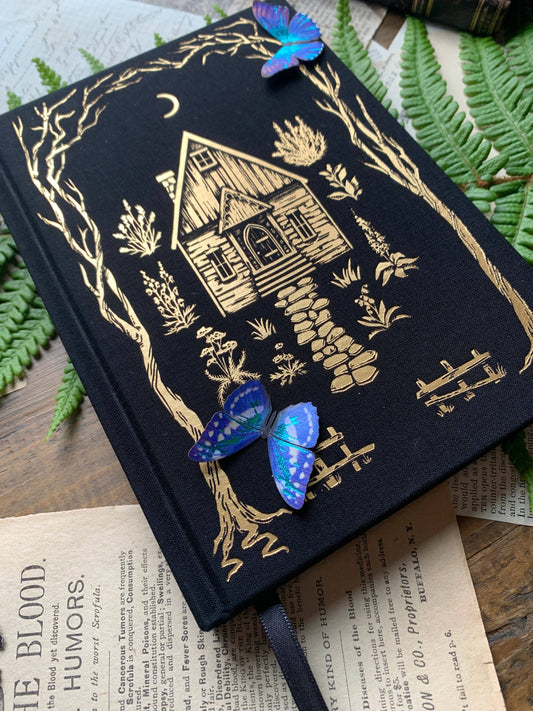 Hardcover Notebook; The Grimoire, Gold (B6 Vegan Lined Notebook, 120gsm Ivory Paper)