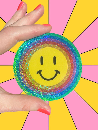 Vinyl Sticker; Smiley Face (Glitter 3 Inch)