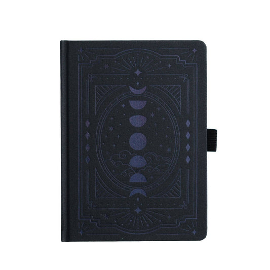 Dot Grid Notebook; Black on Black Wonderstruck (B6, White Pages, Pen Holder)