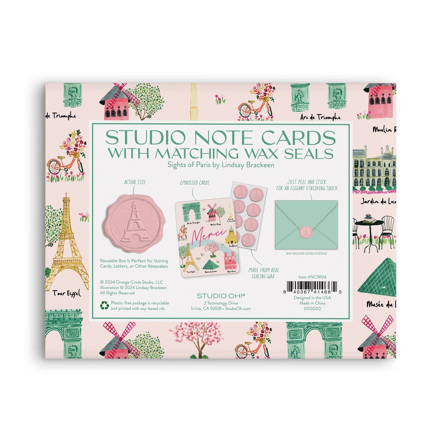 Studio Note Cards with Matching Wax Seals; Sights of Paris