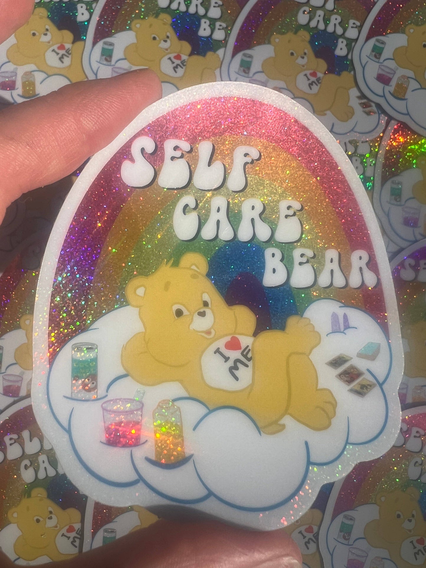 Vinyl Sticker; Self Care Bear (Glitter 3 Inch)