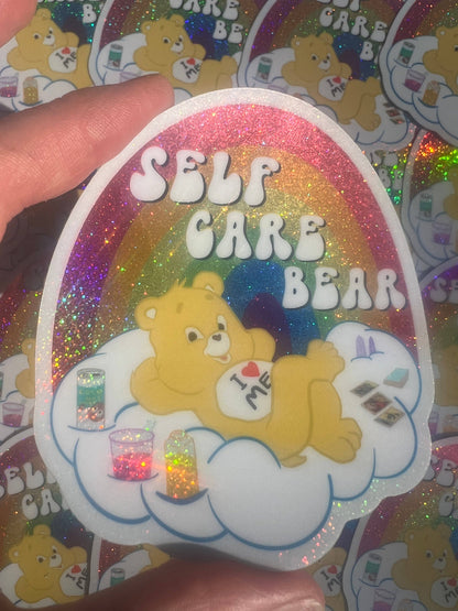 Vinyl Sticker; Self Care Bear (Glitter 3 Inch)