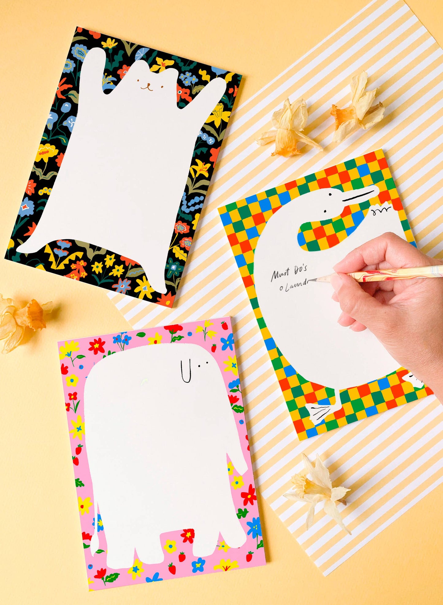 Notepad; Bear Rug (Cute Animal Floral Background)