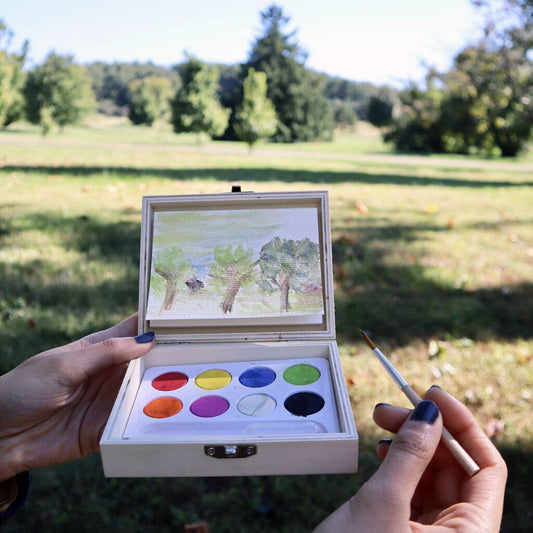 Watercolor Paint Set; Paint Your Own Landscape (Wooden, On-The-Go Mini Watercolor Paint Set)