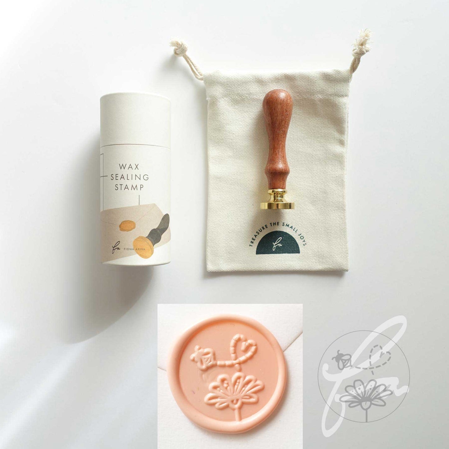 Wax Seal Stamp; Bee Flower (With Handle, Gift Box, & Storage Bag)