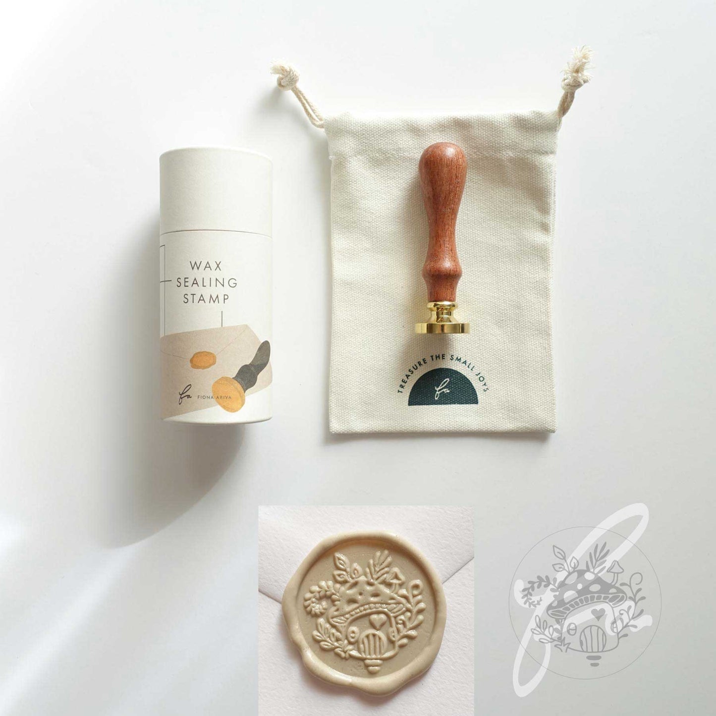 Wax Seal Stamp; Mushroom House (With Handle, Gift Box, & Storage Bag)