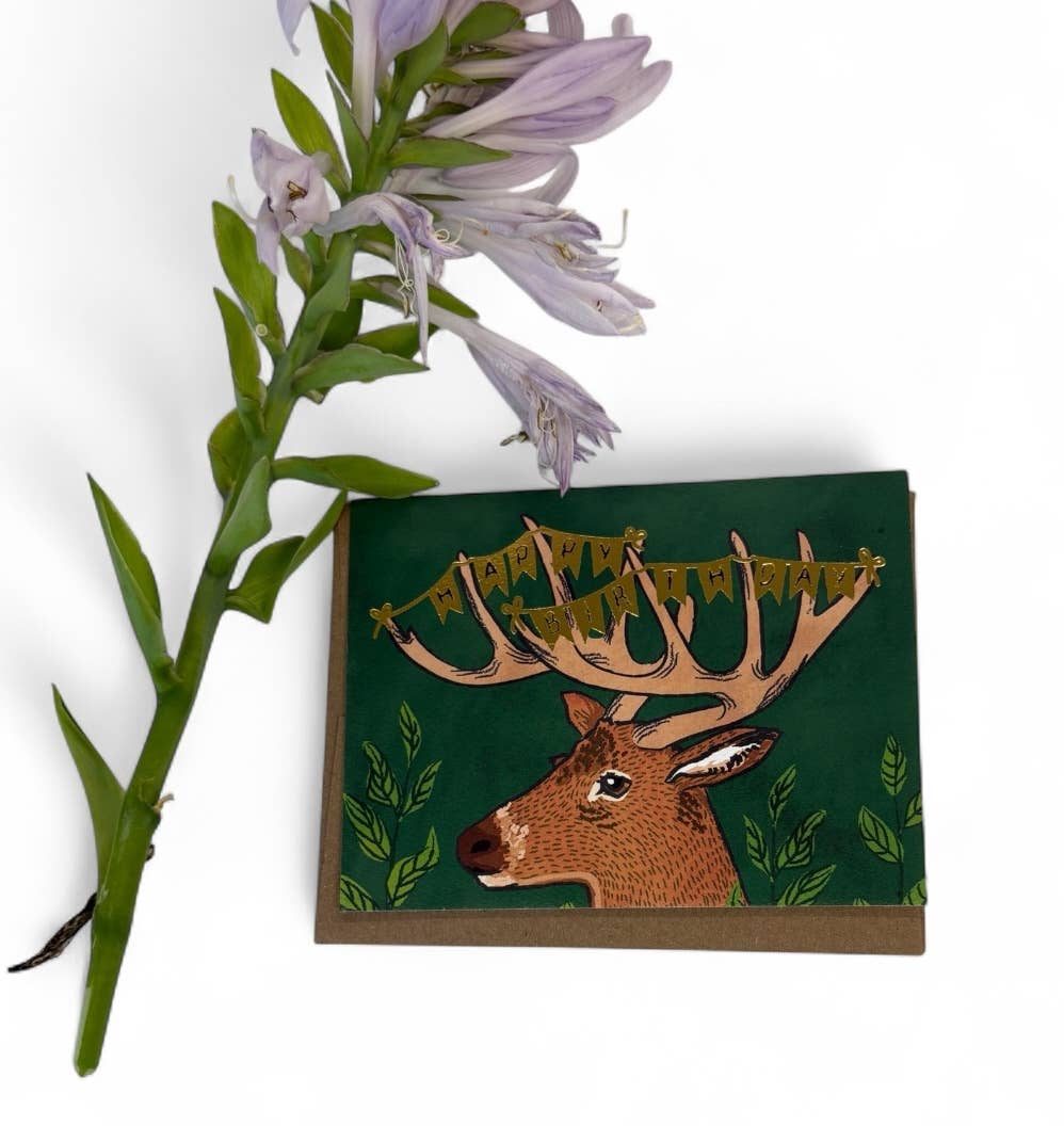 Birthday Card; Happy Birthday Deer (Goldfoil)
